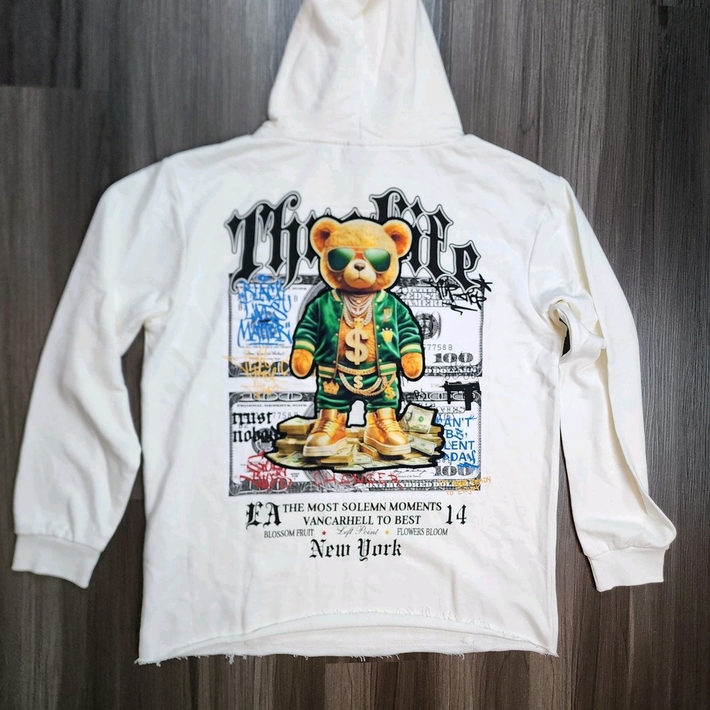 Left Point Mens Size Large Thug Life W24-1167 Hoodie White  Oversized Streetwear